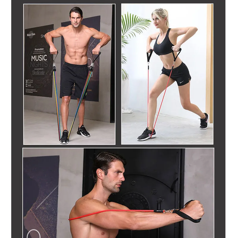 

11pcs/set Elastic Pull Rope Fitness Resistance Bands Set Resistance Yoga Exercise Rubber Tubes Band For Home Strength Training