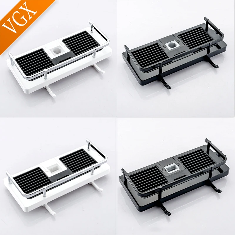 vgx bathroom rod shower storage shelf rack holder organizer with hooks hanging basket shelves for toilet bathroom accessories free global shipping