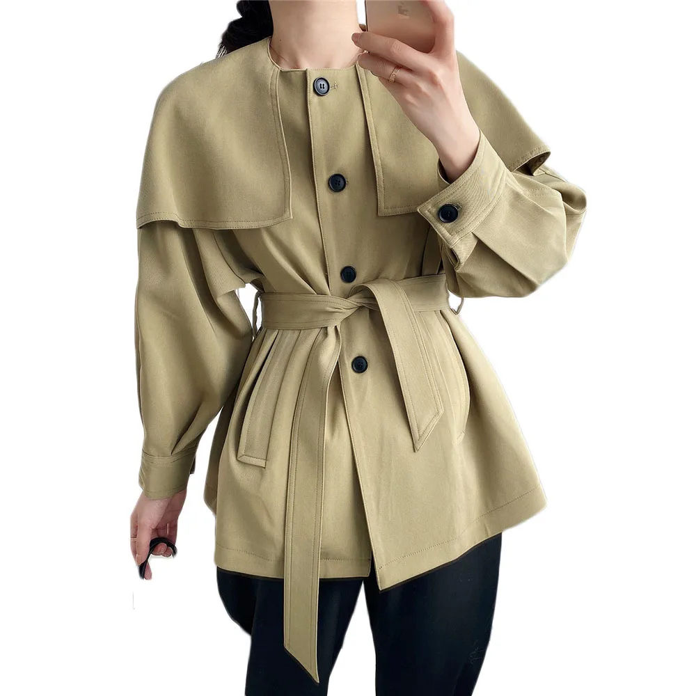 

WSYORE Korean Casual Windbreaker Jacket Women Spring and Autumn Loose Retro Navy Collar Trench Coat Female NS2744