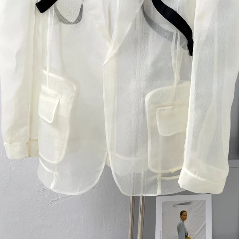 

SISPELL Patchwork Strap Blazer Coat For Female Hollow Out Lapel Collar Long Sleeve Loose Women's Casual Coat Fashion New