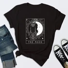 Женская готическая футболка в стиле ретро с изображением Луны и кота