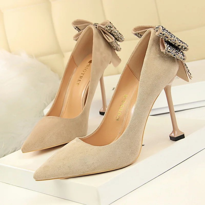 QWEDF 2019 Korean fashion nightclub shallow mouth 9CM high heel sexy rhinestone bow stiletto single shoes GB-82 | Обувь