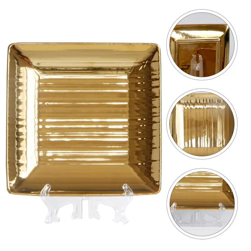 

1PC Exquisite Desktop Decorative Plate Square Cosmetic Decoration Plate for Store