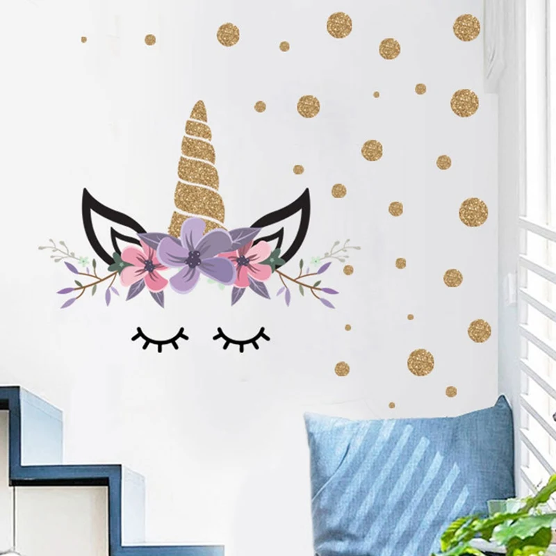 Креативные настенные стикеры с единорогом и звездами для девочек Цветочные