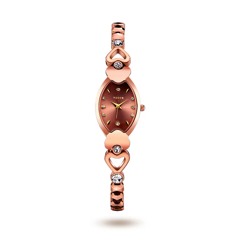 

ROCOS Women Quartz Watch Ladies Love Strap Rhinestone Wrist Watch Tungsten Steel Heart-shaped Skeleton Strap Reloj De Muj