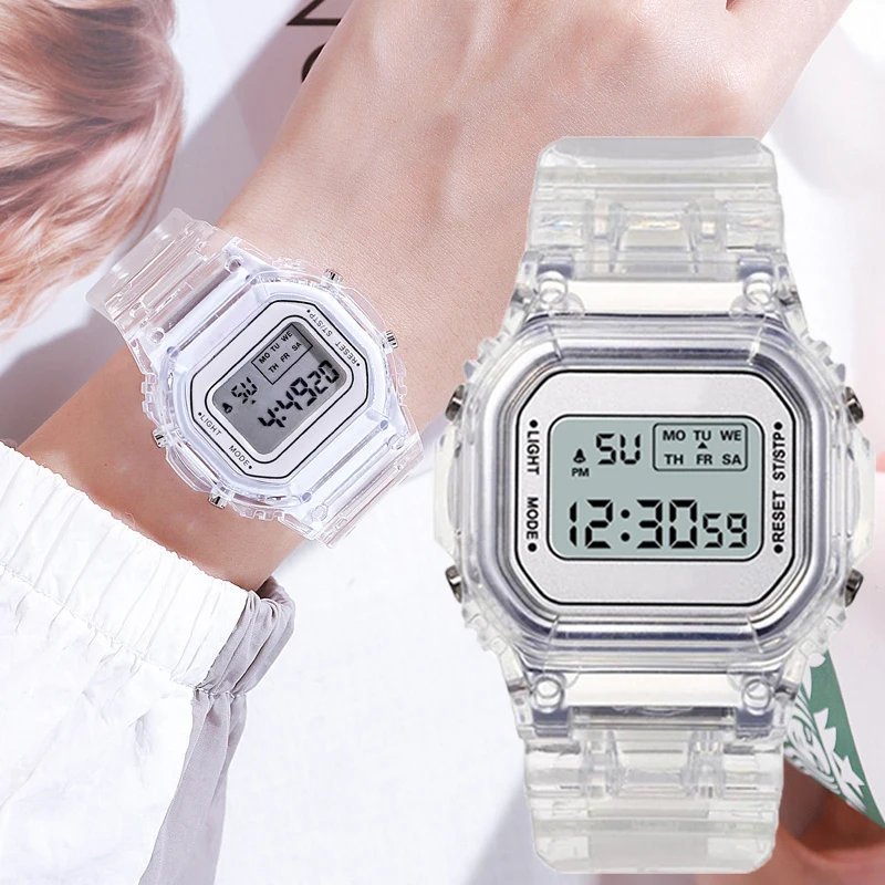 Электронные часы для женщин и мужчин с силиконовым ремешком Прозрачное платье