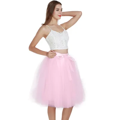 pink Новая мода, 6 слоев, 65 см, Тюлевая юбка, женская, черная, серая, белая, для взрослых, Тюлевая юбка, эластичная, высокая талия, плиссированная, миди юбка, одежда - Цвет: pink