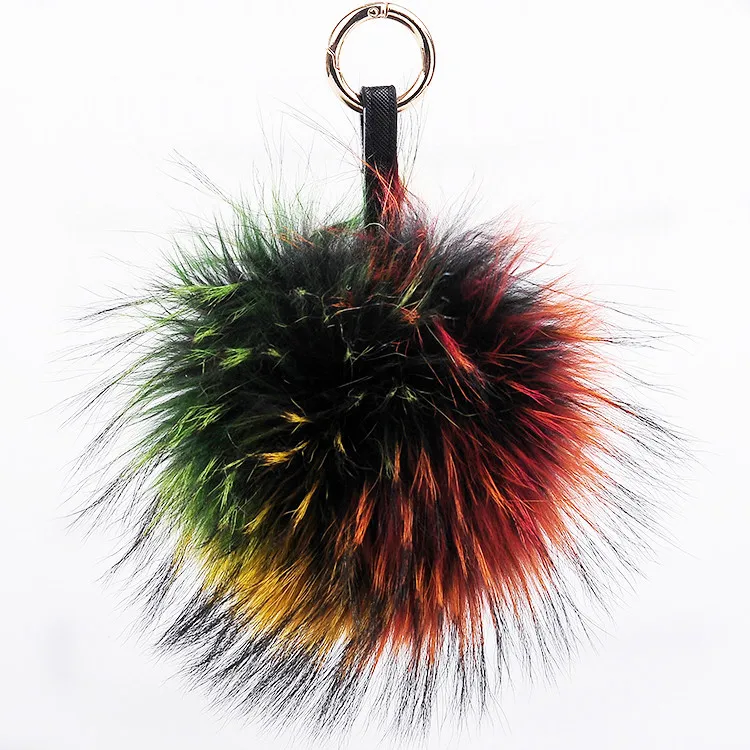

Large raccoon fur ball Keychain Plush bag pendant jewelry key holder chain pompom wow