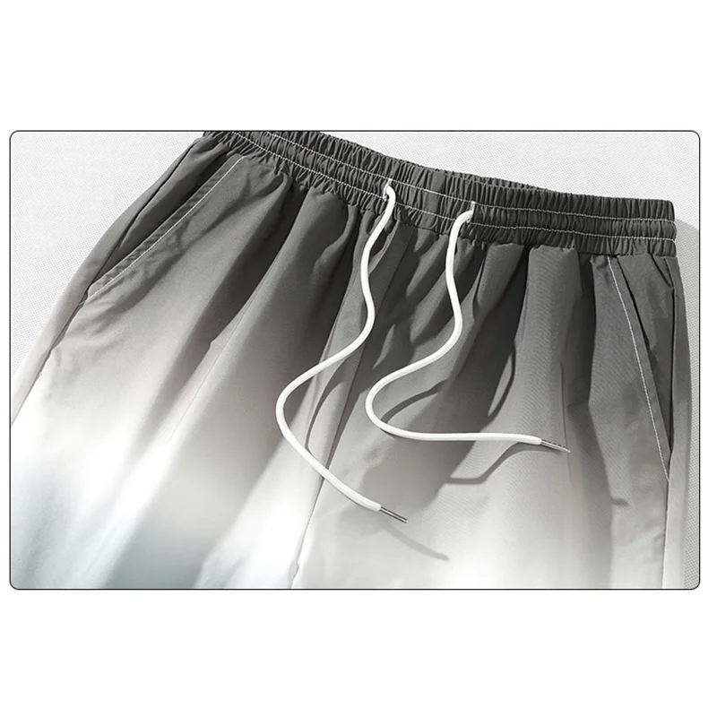 

FGKKS 2021 Summer Men's Casual Shorts Trendy Gradient Color Elastic Drawstring Streetwear Loose Beach Sports Shorts Men