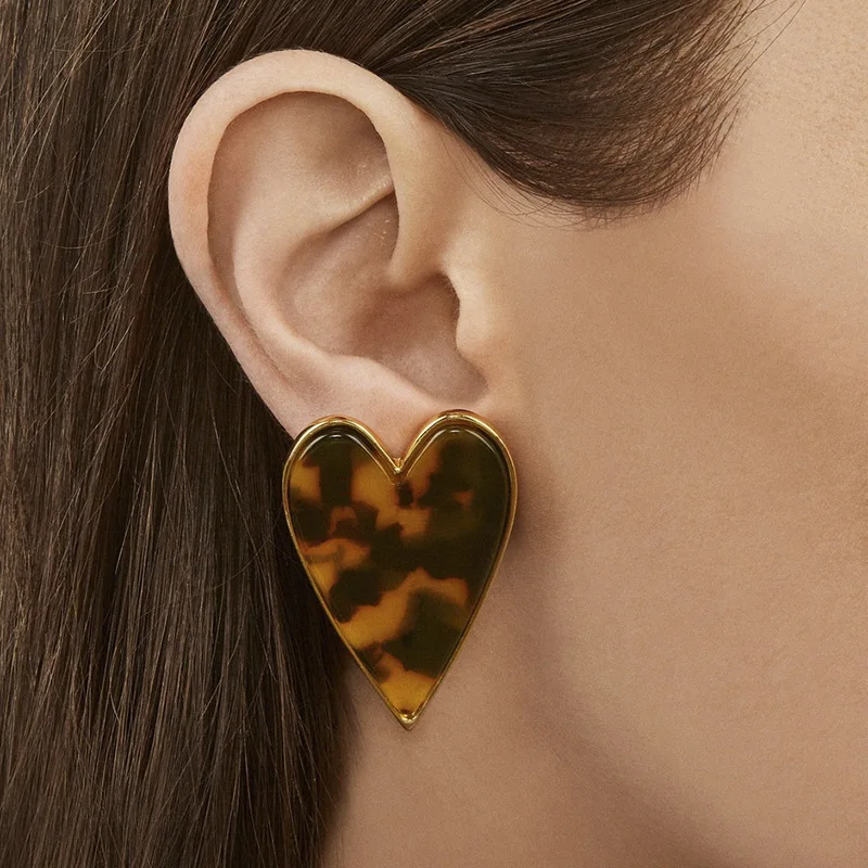 New Lady's Vintage Leopard Acetic Acrylic Heart Stud Earring Fashion Acrylic Statement Earrings For Women Accessories