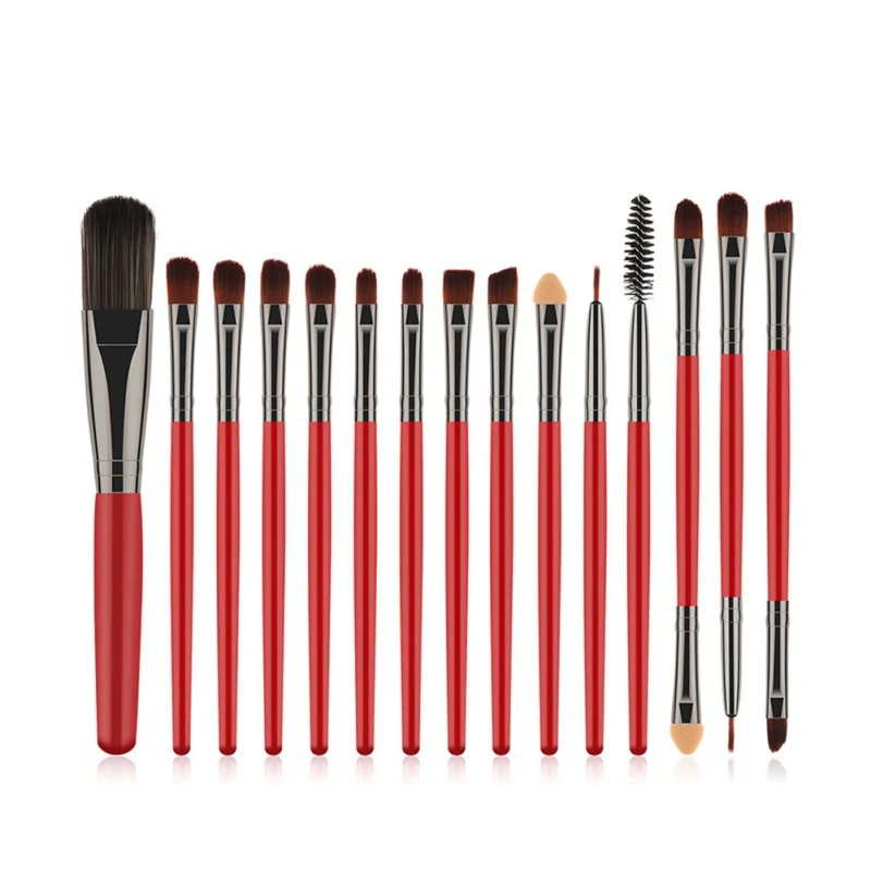 15pcs sliver 1 шт., контур для глаз, мягкая кисточка для макияжа, натуральная козья шерсть, тени для век, растушевка, форма пламени, инструмент для макияжа, блендер, кисть для теней для носа - Handle Color: 15pcs sliver