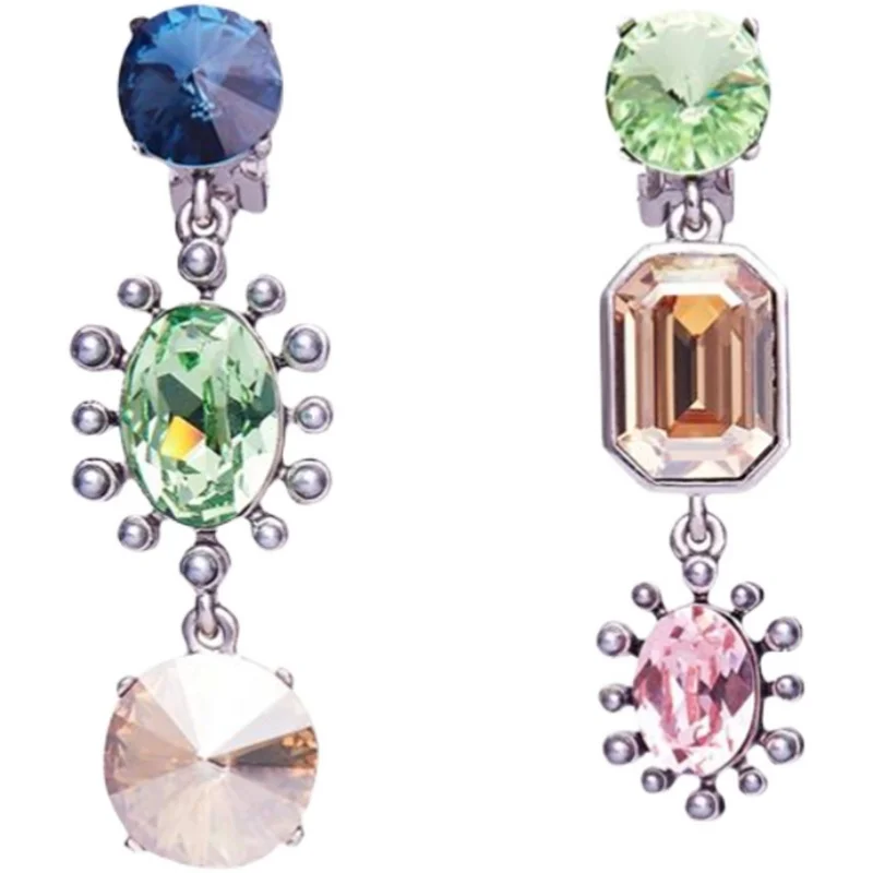 

Vintage Long Crystal Asymmetrical Clip-on Earrings