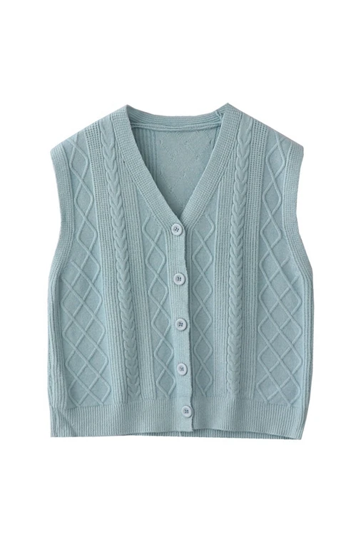 Осень 2019 новый корейский Sen Ретро витой вязаный жилет женский однобортный