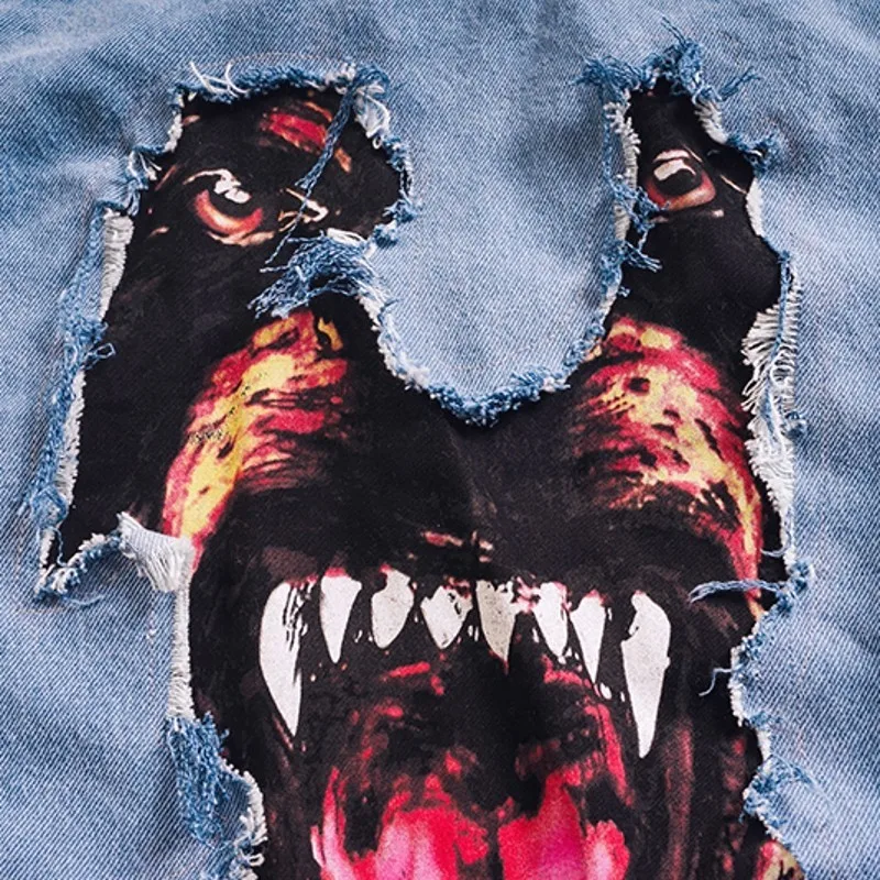 Harajuku модная мужская джинсовая куртка в стиле хип-хоп с принтом смешной собаки