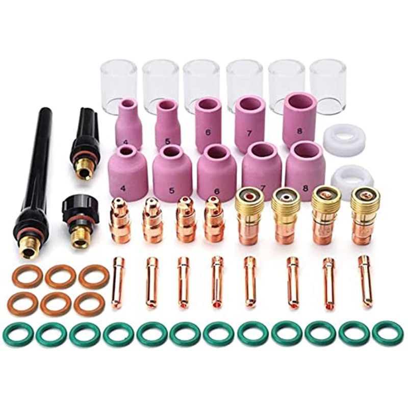 

55 Pieces TIG Welding Accessory Kit Chuck Body Glass Cup Aluminum Nozzle Coarse Tone Lens 10 Pyrex Cup Kit for TIG WP