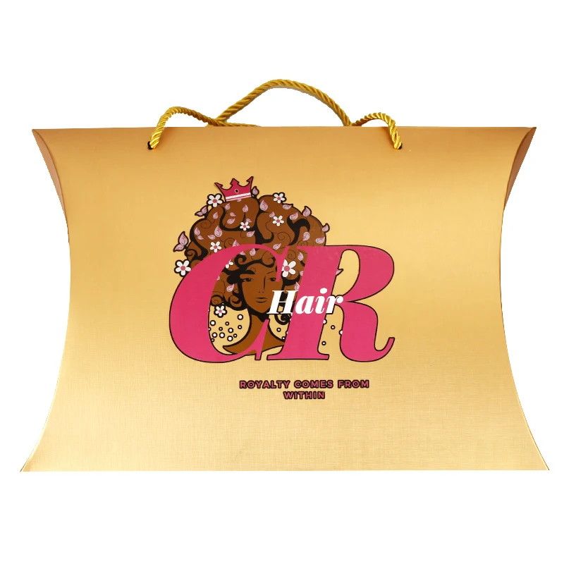 

Custom Logo Women Human Virgin Hair Extensions Bundles Paper Pillow Boxes Customizable hair packaging packing boxes