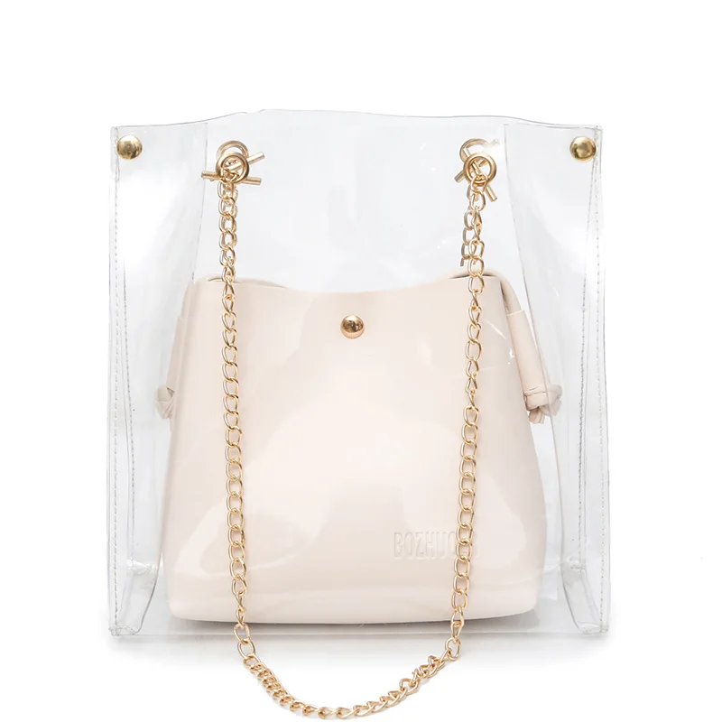 

2021 spring and summer new popular beach mother and daughter bag PVC shopping bag portable messenger bag transparent jelly bag