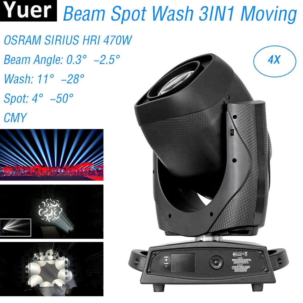 

4Pcs/Lot 470W Moving Head Light 3IN1 Beam Spot Wash Effect DMX512 Control DJ Equipments Disco Party Club Bar Sound Stage Lights