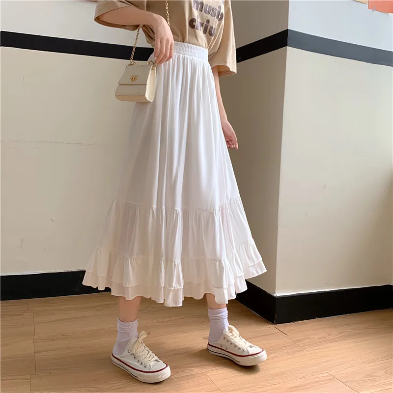 

Midi Long Skirts Womens Maxi Skirt Goth Lolita 2021 winter High Waisted Asymmetrical High Low Ruched Ruffle black Skirts rok