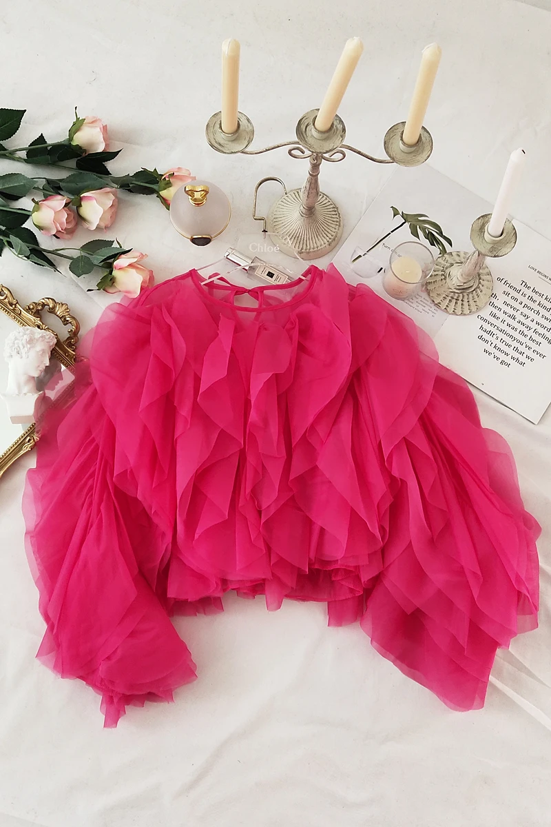 

2020 Autumn Women's Fashion Shirt New Round Neck Ruffles Petals All-match Lace-up Bow Chiffon Shirt Top for Women Blouse Blusas