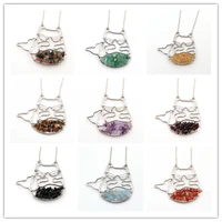 fyjs unique silver plated wire cat shape aquamarines crystal pendant link chain necklace yellow citrines jewelry