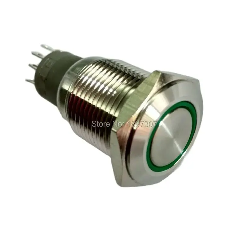 16 мм ангельский глаз 8 контактов Металлический Зеленый самоблокирующийся 2NO2NC IP67