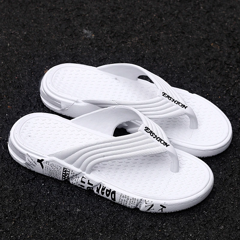 

Summer Flat Flip Flops Men Black White House Slippers Men Fashion Mens Casual Beach Shoes Anti-Slip Indoor Slippers Mens