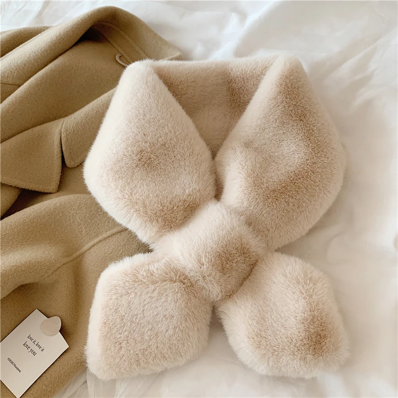 

Корейский женский утолщенный двухсторонний воротник, зимний фальшивый воротник, милый плюшевый теплый шарф из искусственного кроличьего м...