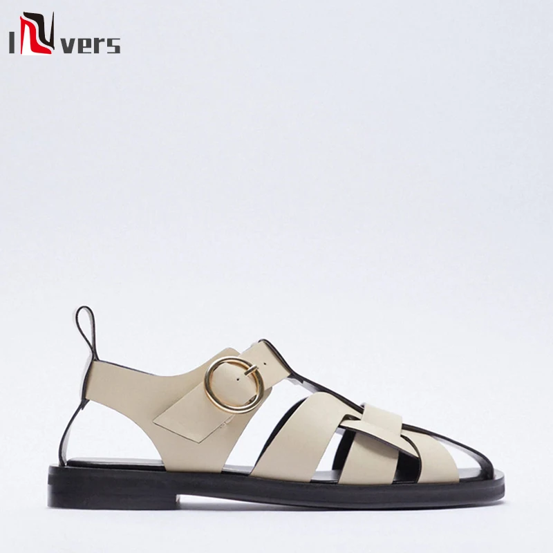 

2021 Summer New Style ZA Flat Sandals Female Backpack with Roman Hollowed Out Comfortable Casual Flat Sandals