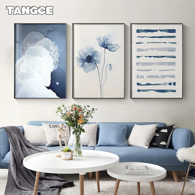 

Blue Watercolor Flower Abstract Canvas Art Paintings for Living Room Bedroom Nordic Interior Room Decoration Picture Wall Poster
