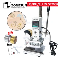 zonesun zs 90 hot stamping press machine manual bronzing embosser for pvc card leather paper wood press trainer branding iron