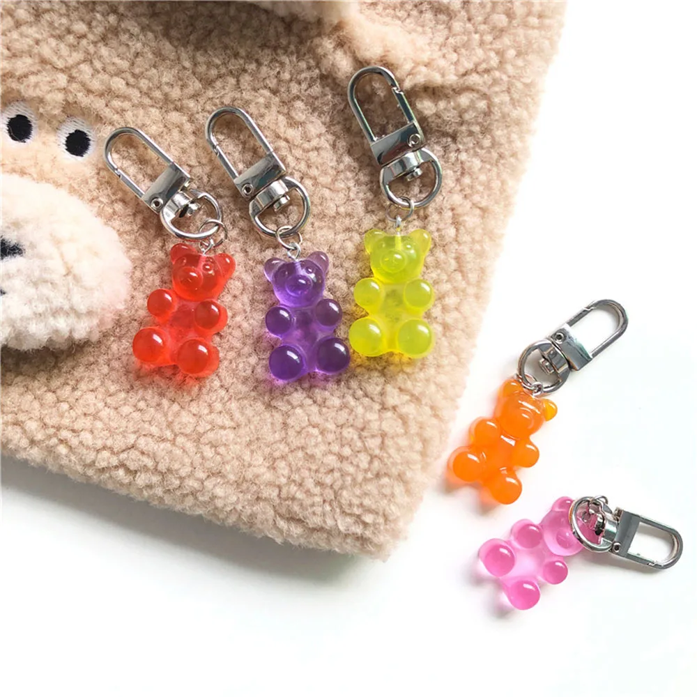 Cute Resin Gummy Bear Keychain For Woman Candy Color Animal Charms Keyring Girls Earphone Cover Jewelry Wedding Gifts | Украшения и