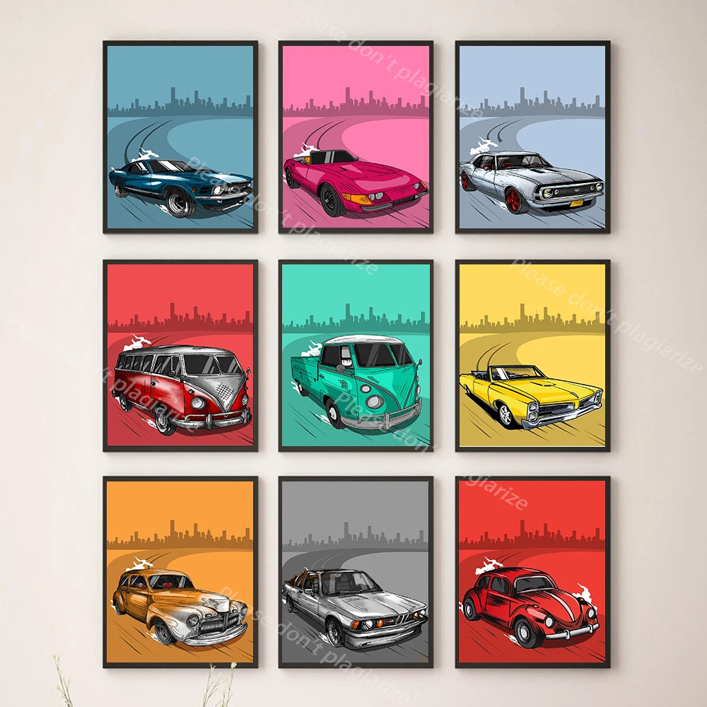 

Automotive Classic Cars Series Quality Canvas Painting Cartoon Poster Living Bedroom Modern Art Home Club Wall Decor Picture