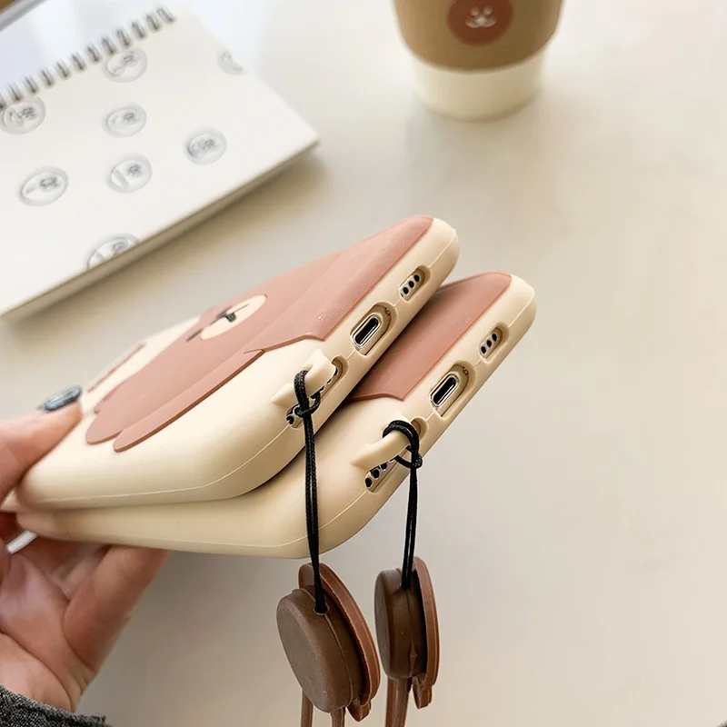 

Luxury 3D Bear Lanyard For Apple IPhone 11 12 Pro Max Case Mini X XS XR 6 6s 7 8 Plus SE 2020 For Huawei Mate 20 P 30 40 Cover