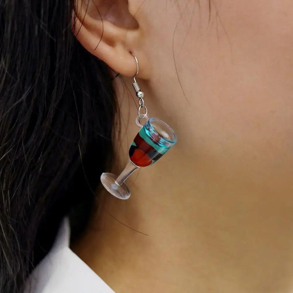 Висячие серьги ручной работы в виде стакана Красного вина для женщин милые