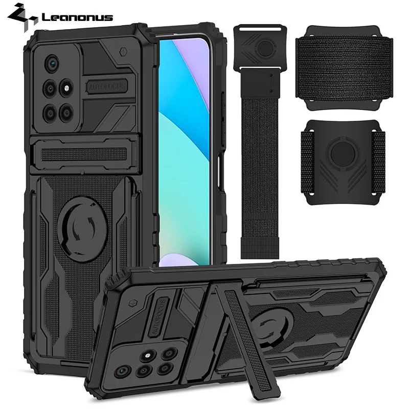 

Super Armor Back Cover For Redmi 10 9 9A 9C 9T 10X 5G Cases with Wristband Sport Case Shockproof Casing With Stand Holder