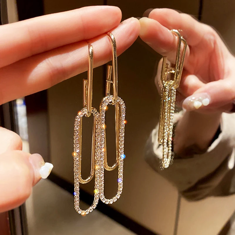 

Luxury 14K Real Gold Geometry Drop Earrings for Women Jewelry Brilliant AAA Zirconia S925 Silver Needle Wedding Party Ins Hot