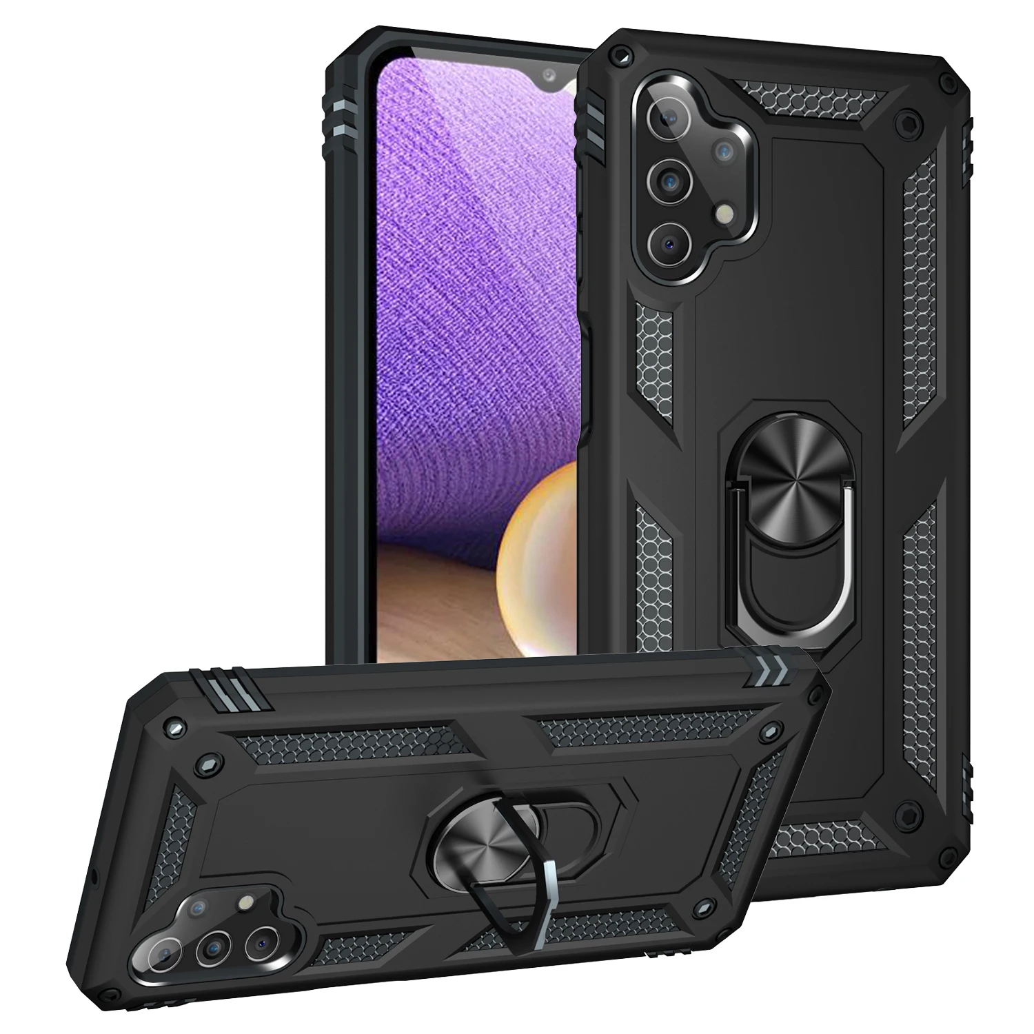 

Shockproof Rugged Armor Phone Case For Samsung Galaxy A52 A72 A02S A32 A42 A12 A02 4G 5G Metal Ring Bracket Protection PC Cover