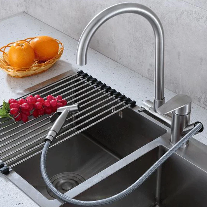 

Stainless Steel Kitchen Faucet Kitchen Sink Mixer Tap with Pull Out Sprayer Swivel Hot Cold Water Tap for Home