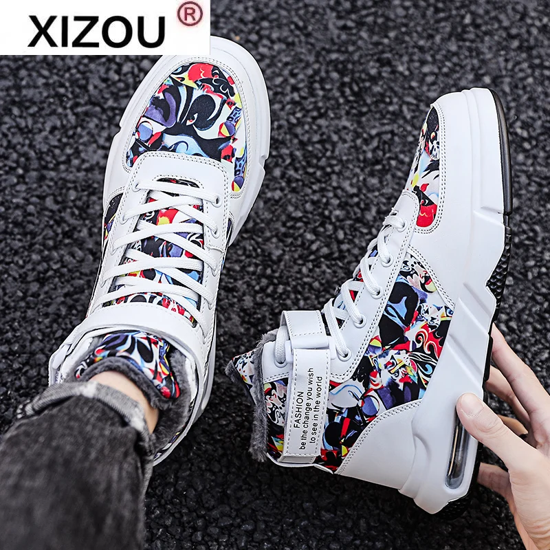 

Men's Casual Shoes New Lace-up High top Air Cushion Plus velvet Cotton shoes Men Fashion Sneakers Outdoor Comfortable snow boots