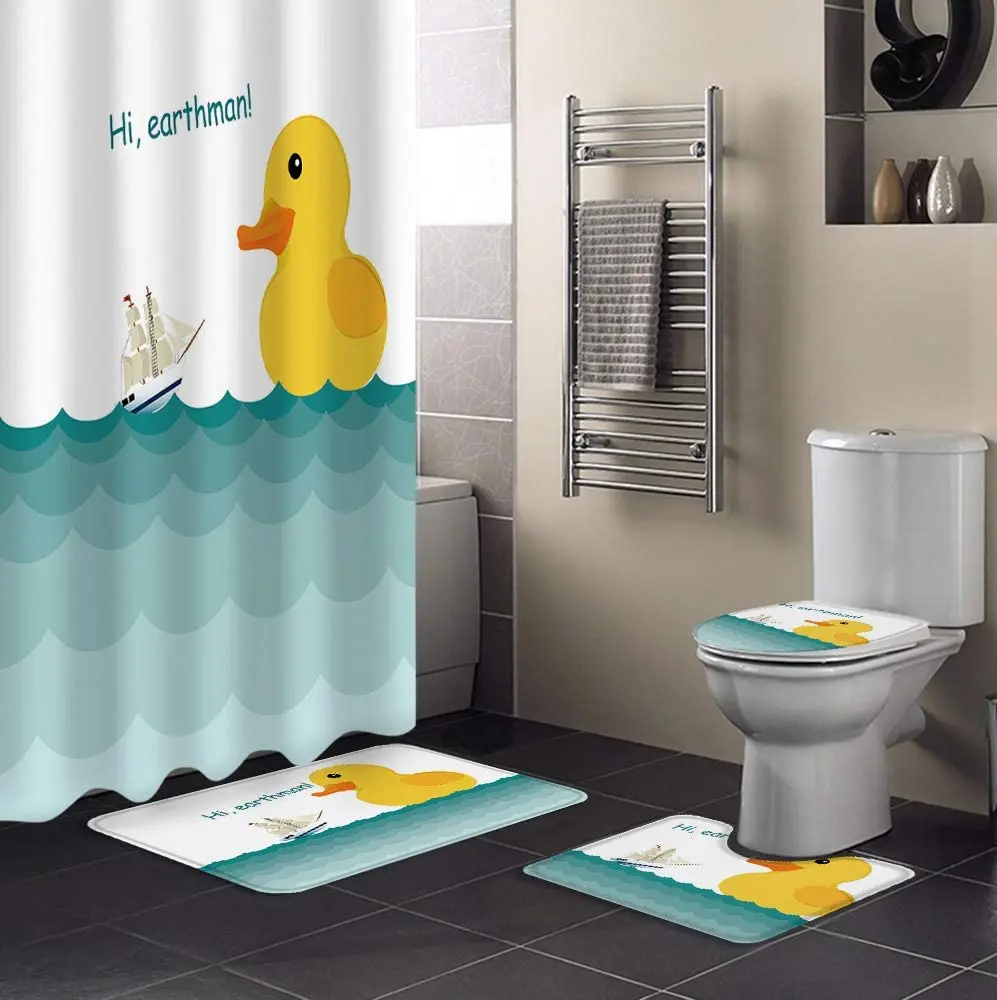 

Милая желтая утка набор занавесок для душа с принтом ковер чехол для унитаза коврик для ванной наволочка для подушки занавеска для ванной Б...