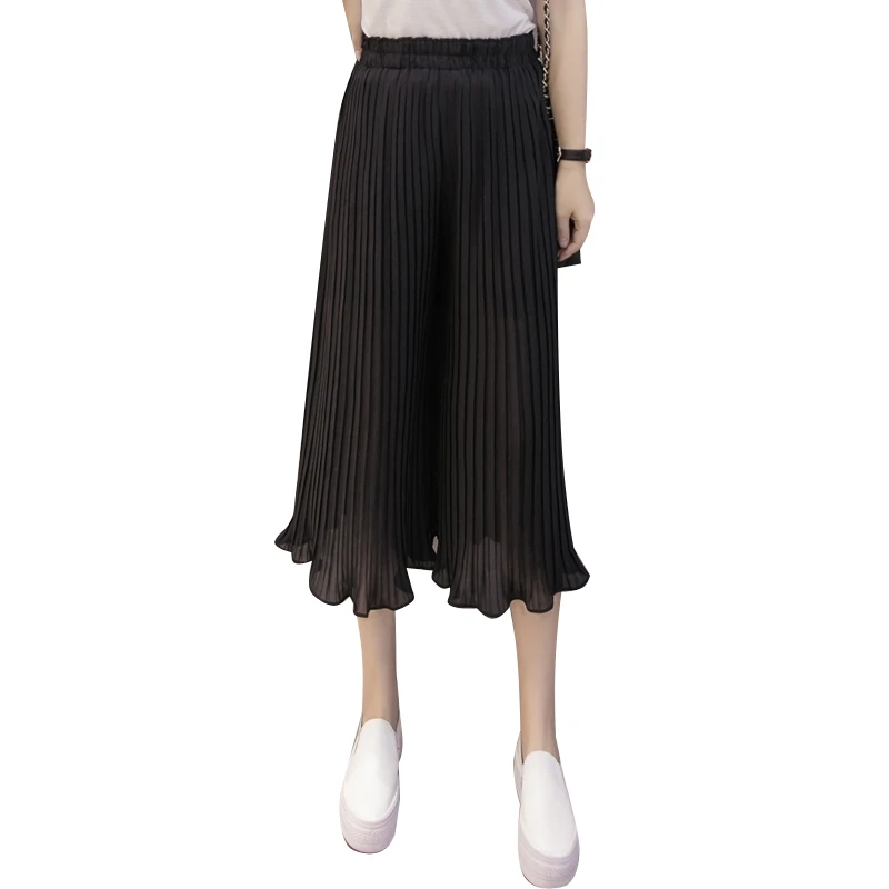 Женские шифоновые брюки с широкими штанинами однотонные высокой талией и