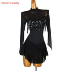 Платье для латинских танцев; Фатиновая юбка с блестками; Одежда с длинными рукавами для тренировок; Высококачественная одежда для девочек и взрослых; Одежда для выступлений