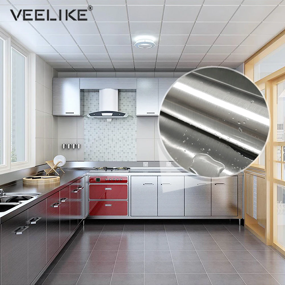 Kitchen PVC Self adhesive Wallpaper Silver Stainless Steel Appliance Stickers Vinyl Furniture Fridge Dishwasher Contact Paper