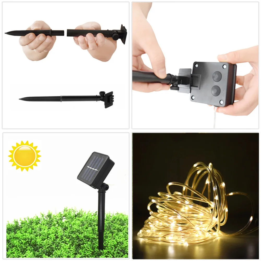 Солнечная СВЕТОДИОДНАЯ Гирлянда Веревка 100 светодиодный Солнечный свет строка