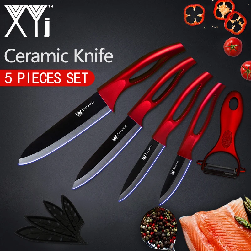Red H Black Blade XYj керамический нож, кухонный нож, набор для приготовления пищи " 4" " 6" дюймов+ Овощечистка, красивое лезвие, нож для очистки овощей, фруктов, нож для шеф-повара, кухонные инструменты - Цвет: Red H Black Blade