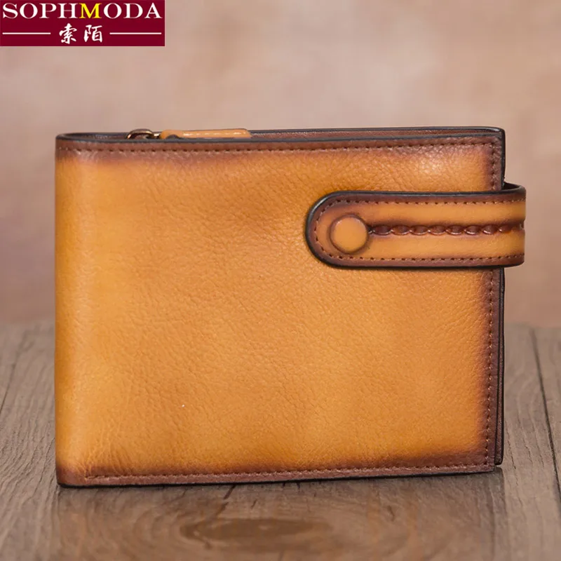 ★Women's Retro handmade leather wallet men's top leather wallet leather wallet women's short thin small fashion brand