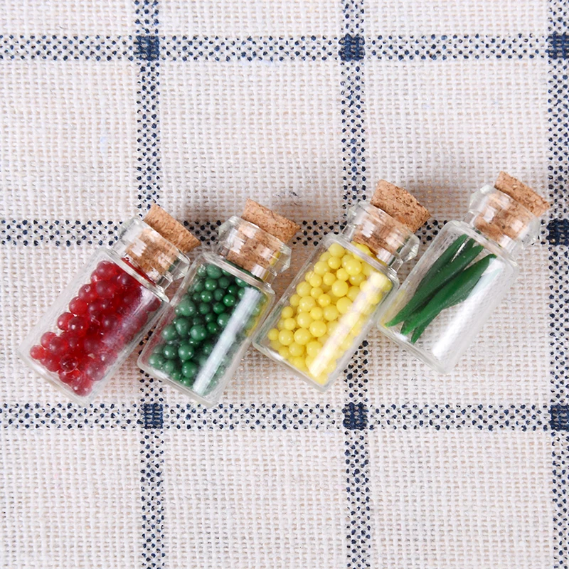 

4Pcs Glass Resin Kitchen Food Storage Bottle Doll Home Decor Miniature Food Cork Bottle For Doll House Pretend Toy For Gifts
