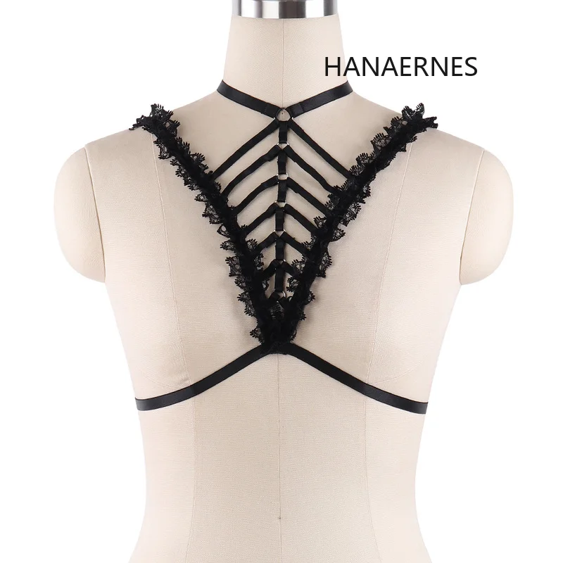 

Woman Punk Style Elastic Harness Bra Belts Sexy Lingerie Body Bondage Caged Bralette Gothic Adjustable Bra Garters Plus Size