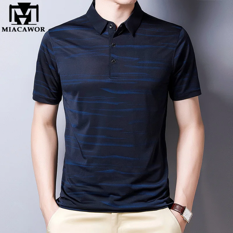 

Футболка-поло MIACAWOR мужская с принтом, Облегающая рубашка с коротким рукавом, деловой стиль, T986, лето